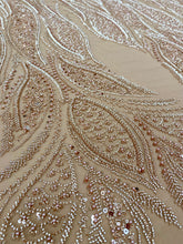 Dantela Couture Auriu Rose cu Panou, cu Perle, Margele si Paiete